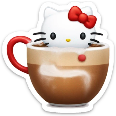 Hellokitty with a mug of hotcoco with a santa hat sticker
