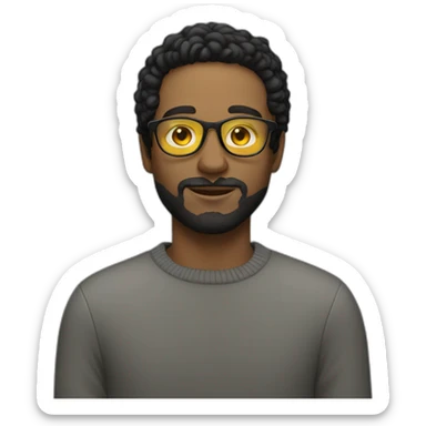 White man with yellow tinted glasses and black hair in a jumper sticker