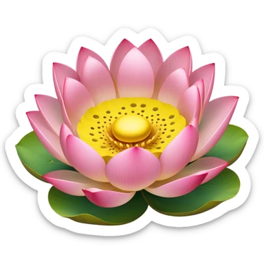Simple pink lotus flower with accurate yellow seedpod center with distinct holes for seeds, surrounded by pink petals and characteristic notched lotus leaf sticker