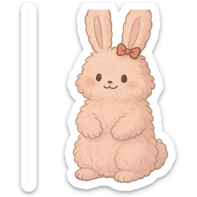 kawaii hair straightener as a super fluffy soft pink bunny with a tiny bow gentle happy face full-body with extra soft and plush fur sticker