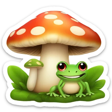 mushroom with frog on top, cute sticker