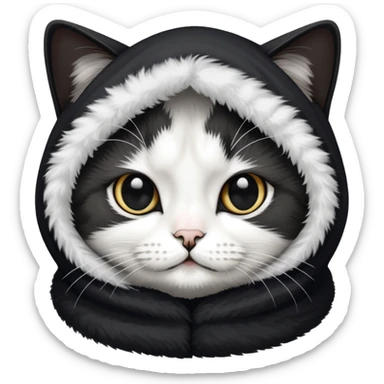 A black and white babushka cat sticker