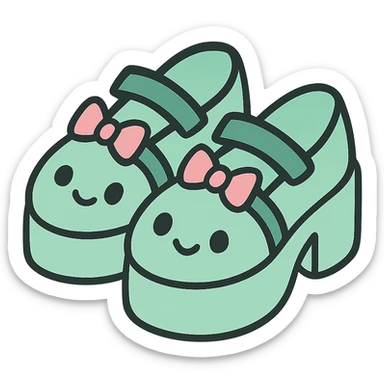 Make the shoes pastel green with black and pink accents, kawaii style, no socks, no hearts, transparent background sticker