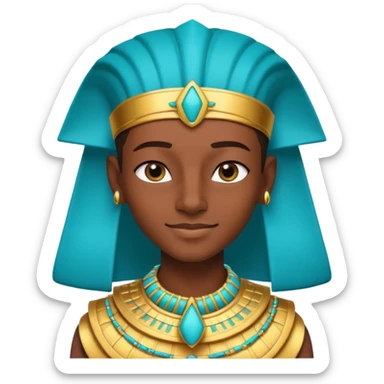 A young pharaoh with bright eyeliner, turquoise collar, and a confident proud smile.
 sticker