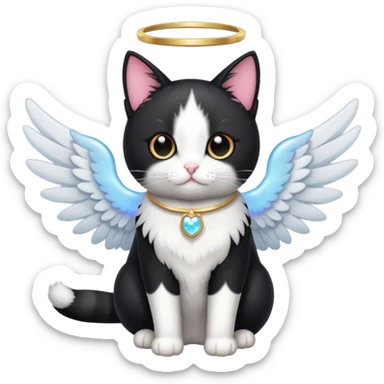 Tuxedo cat with an angel halo sticker