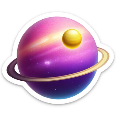 sparkly glittery blue purple and pink gradient planet with a yellow cheesy saturn ring sticker