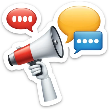 An icon featuring a megaphone, a billboard, and a handshake, symbolizing advertising and public relations. The design includes a speech bubble and media icons, representing communication and brand messaging. Transparent background highlights the influence of PR and marketing strategies. sticker