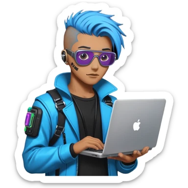 cyber punk man holding laptop sticker