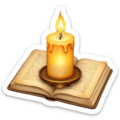 Vintage-style candle burning near an open journa sticker