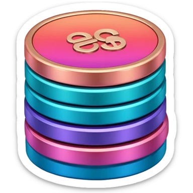 Stack of coins in gradient of turquoise, blue, pink, purple, and coral color withut letters sticker