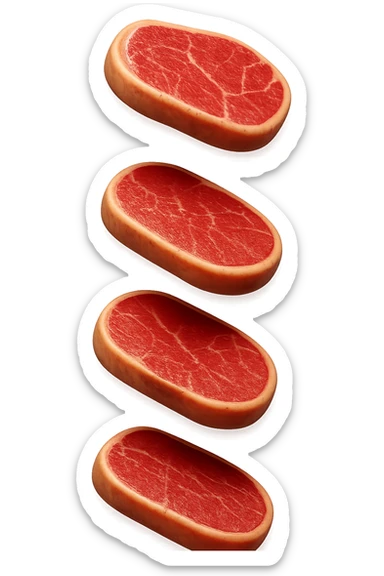 emoji stile iphone in 3d di fette di carne che cadono verticalmente dall'alto, iperrealistico 4k sticker