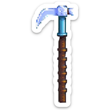 blocky pixelated Minecraft pickaxe emoji, less realistic sticker