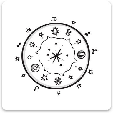 astrology wheel with stars, celestial vibe, hand-drawn doodle style sticker