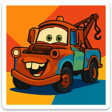 smiling Mater from Cars, Pixar-inspired style sticker