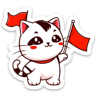 revolutionary communist cat with red flag and soviet uniform sticker