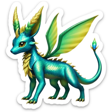 Shiny Iridescent Helioptile-Salandit-Leafeon-Fakémon-hybrid-creature (full body)  sticker