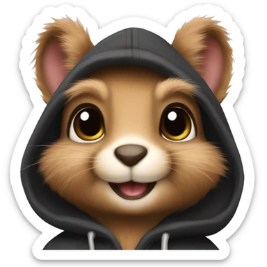 Cute realistic fluffy Squirrel with fluffy ears in black hoodie holding an iPhone  sticker