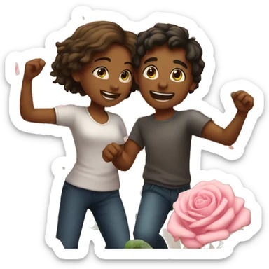Girl and boy dancing in a rose field sticker