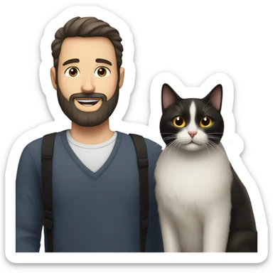 White brunette man with a beard celebrating his birthday with a black cat sticker