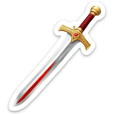  A short, broad sword with a shiny silver blade and a golden hilt with red details. The blade is slightly raised, symbolizing military strength and power. sticker