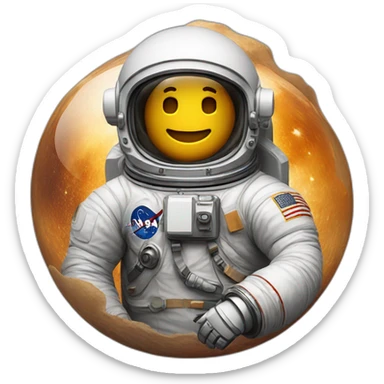 Astronaut with helmet closed floating on a whiskey bottle sticker