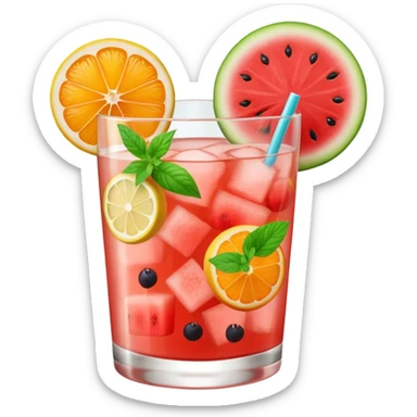 summer cocktail with lemon, watermelon, orange sticker