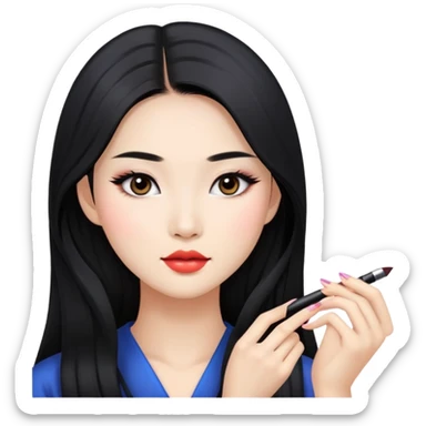 pretty east asian, black long hair baddie with makeup sticker