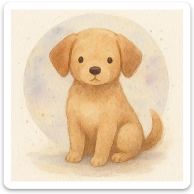 <systemPrompt>
  <style name="Soft Watercolor Illustration">
    <medium>Watercolor</medium>
    <texture>
      <surface>Natural paper grain with light noise</surface>
      <paint>Translucent layered washes, subtle gradients</paint>
    </texture>
    <colorPalette>
      <tones>Muted earth tones, soft pastels</tones>
      <shadows>Delicate, blended—never harsh</shadows>
      <accents>Optional use of light purple or blue for softness</accents>
    </colorPalette>
    <lineTreatment>
      <edges>Feathered or undefined—no harsh outlines</edges>
      <structure>Loose definition with form suggested by tone, not contour</structure>
    </lineTreatment>
    <background>
      <style>Minimal or circular watercolor wash</style>
      <elements>Optional soft dots or speckles</elements>
    </background>
    <subjectTreatment>
      <form>Simplified and rounded—suitable for characters, objects, or scenes</form>
      <expression>Whimsical, warm, and gentle</expression>
    </subjectTreatment>
    <composition>
      <focus>Centered or slightly off-center subject</focus>
      <balance>Avoid clutter, allow breathing room</balance>
    </composition>
    <atmosphere>Peaceful, dreamy, lightly nostalgic</atmosphere>
  </style>
  <instructions>
    Apply this watercolor style to any subject matter. Preserve softness, fluid transitions, and minimal detail. Prioritize artistic charm over realism. Avoid vector-like edges or digital sharpness.
  </instructions>
</systemPrompt>

{subject} = dog sticker