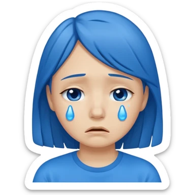 sad girl crying with blue tears wearing a blue tshirt sticker