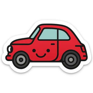 Make the Fiat 500 car red, add a smiling face to the car, keep the background transparent. sticker
