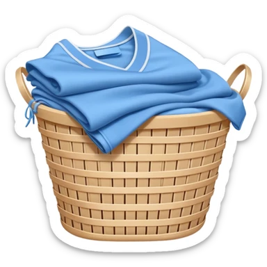 white LAUNDRY BASKET WITH FOLDED blue CLOTHES sticker