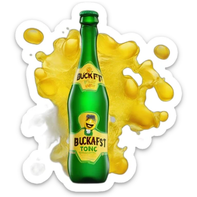 Man freestyle ski grinding over a giant green bottle of buckfast tonic wine with yellow label sticker