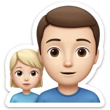 A 3D cartoon child looking up at a tall adult, white background, friendly expression, Memoji-style. sticker