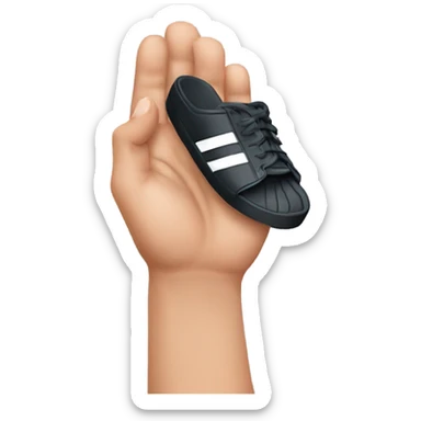a hand holding an adidas slipper ready to throw it sticker