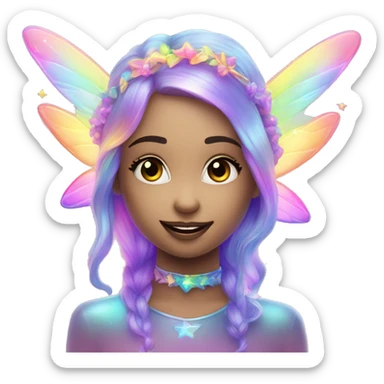 Iridescent fairy flying twinkle rainbow neon colorful sticker