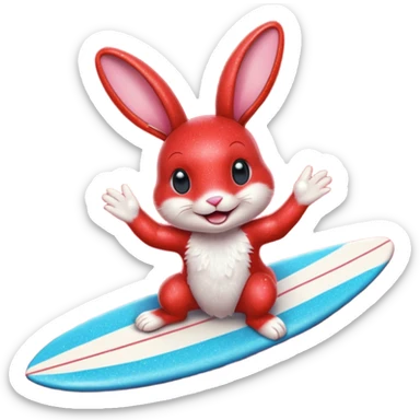 Surfing red glitter rabbit Happy  sticker