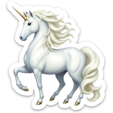cinematic-noble-white-unicorn-full body-emoji,-poised-and-regal,-with-a-slender,-ethereal-form-draped-in-a-pristine-white-color,-a-flowing-mane-and-tail,-and-a-glistening,-spiraled-horn-that-radiates-pure-light,-simplified-yet-sharp-and-majestic, zoomed out to show a majestic unicorn sticker
