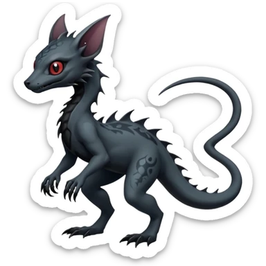 Futuristic Black Dark Abyssal Ethereal Modern Amaura-Salandit-Bayleaf-Abyss-Lykoi-Fakémon-creature-hybrid Full Body sticker