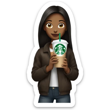 a girl with dark brownstraight hair and starbucks but style y2k sticker