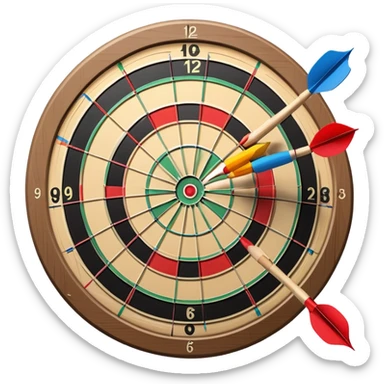A dartboard with darts firmly stuck in the bullseye, surrounded by the colorful sections of the target. The background conveys a competitive atmosphere, with a subtle focus on precision and skill in the game of darts. sticker
