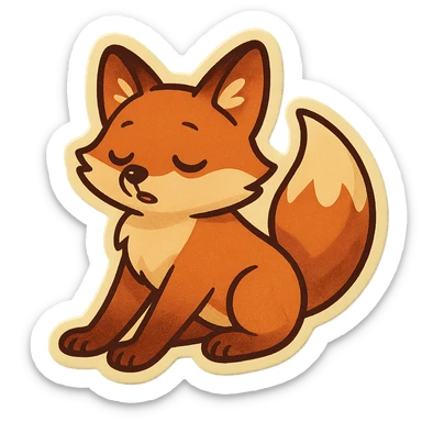 animated sleepy fox slowly blinking and stretching, retro vintage style, cozy acoustic aesthetic, warm muted colors, subtle grain, soft lines, nostalgic analog mood, smooth loop, 112x112px sticker