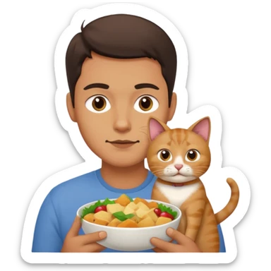 Guy with Squinty eyes eating a cat sticker
