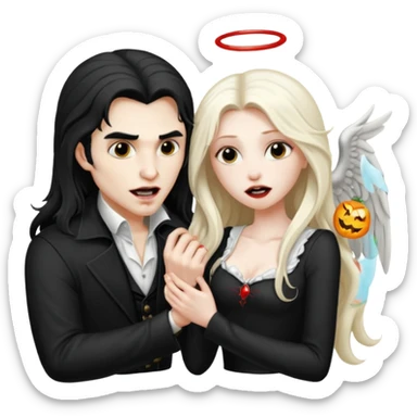 Vampire man biting angel woman sticker