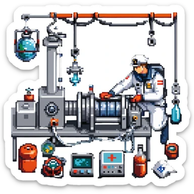 Russian sailor oceanologist operating a winch with scientific equipment and ocean research instruments sticker
