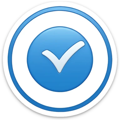A small, flat emoji-style blue verification checkmark, inspired by TikTok’s verified badge. Solid bright blue circle with a crisp white checkmark in the center. Minimalist design, smooth edges, high contrast, transparent background, vector-style, centered, clean emoji look, no text, no shadows. sticker