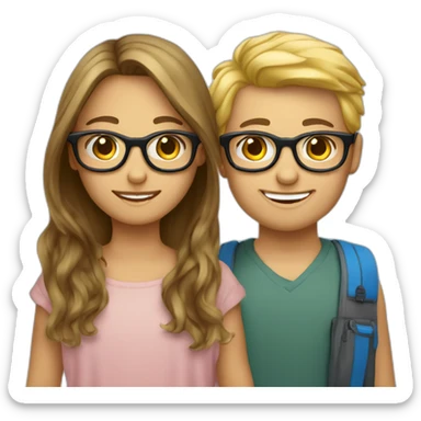 un garçon aux cheveux bruns avec des lunettes qui fait un câlin a une fille au cheveux blonds avec des lunettes  sticker