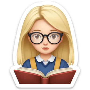 Girl with glasses focused on reading a storybook sticker