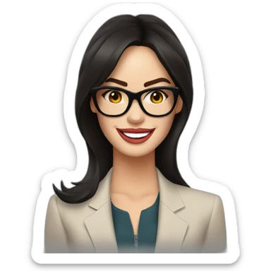 Megan Fox sonriente con lentes y blazer sticker