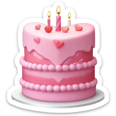 Pink heart shaped fancy birthday cake sticker
