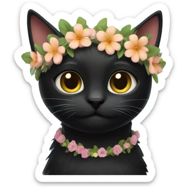 black cat with flower crown sticker